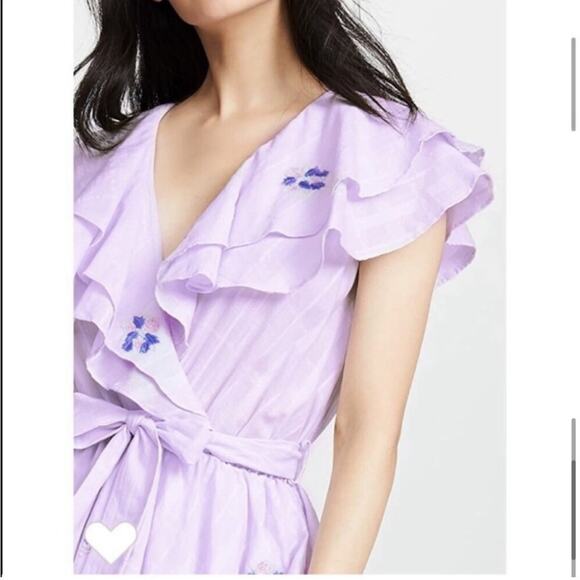 Innika Choo Lavender Pi Furlunche Wrap Ruffled Embroidered Linen Midi Dress - Picture 3 of 16